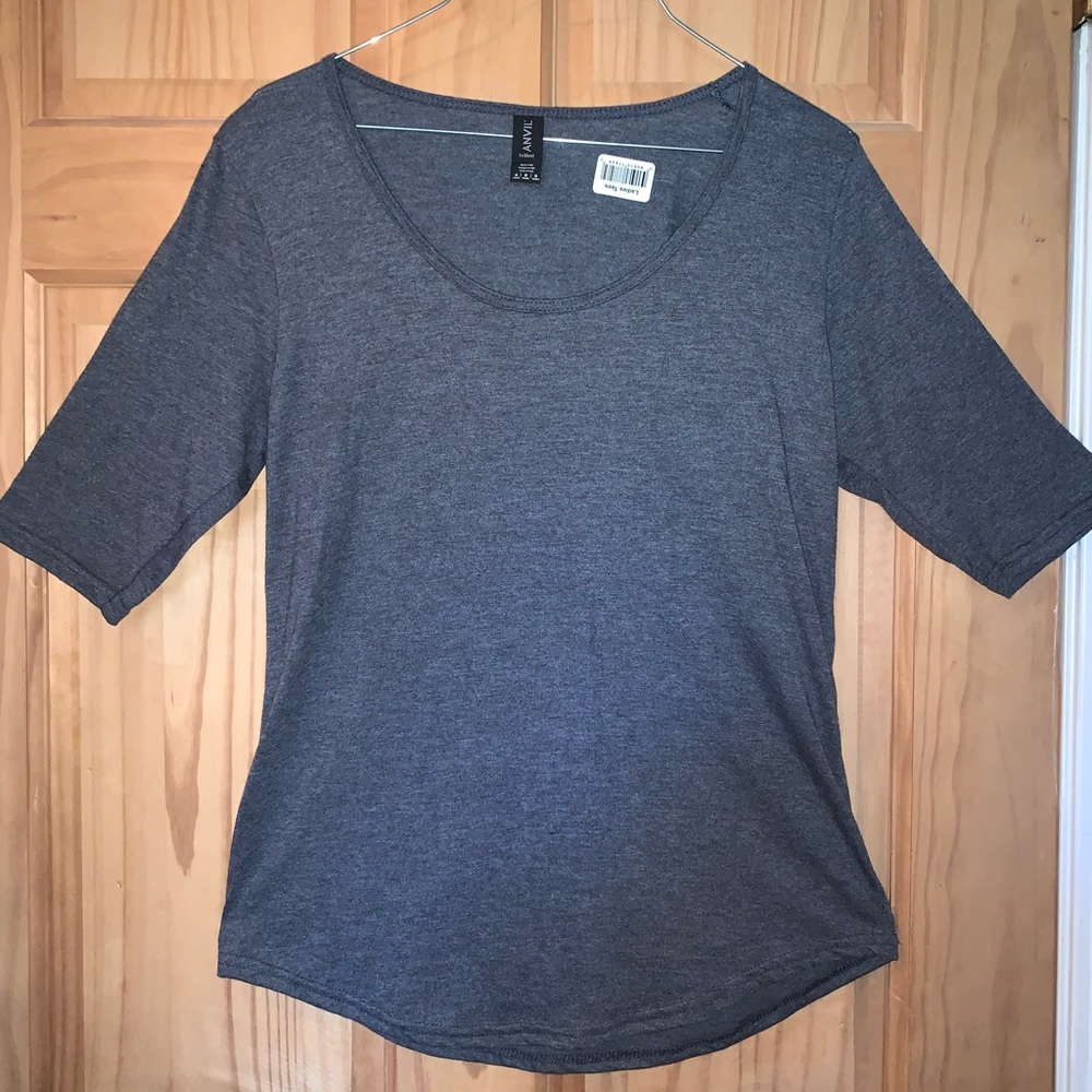 Women’s Anvil Scoop Neck Tri-Blend 3/4 Quarter Sleeve Shirt Size M Gray NWT